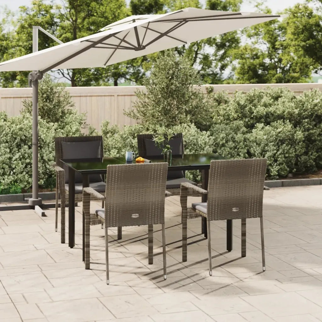 Set da Pranzo Giardino 5pz | Set Salotto da Giardino Nero e Grigio con Cuscini Polyrattan