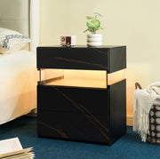 Comodino LED nero e oro in legno ingegnerizzato, 3 cassetti