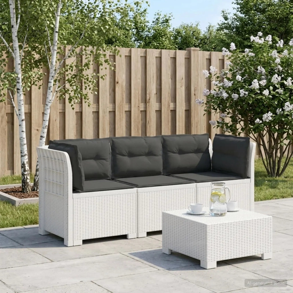 Divano da esterno-Divano da Giardino 3 posti con cuscini in look rattan PP Bianco 105774