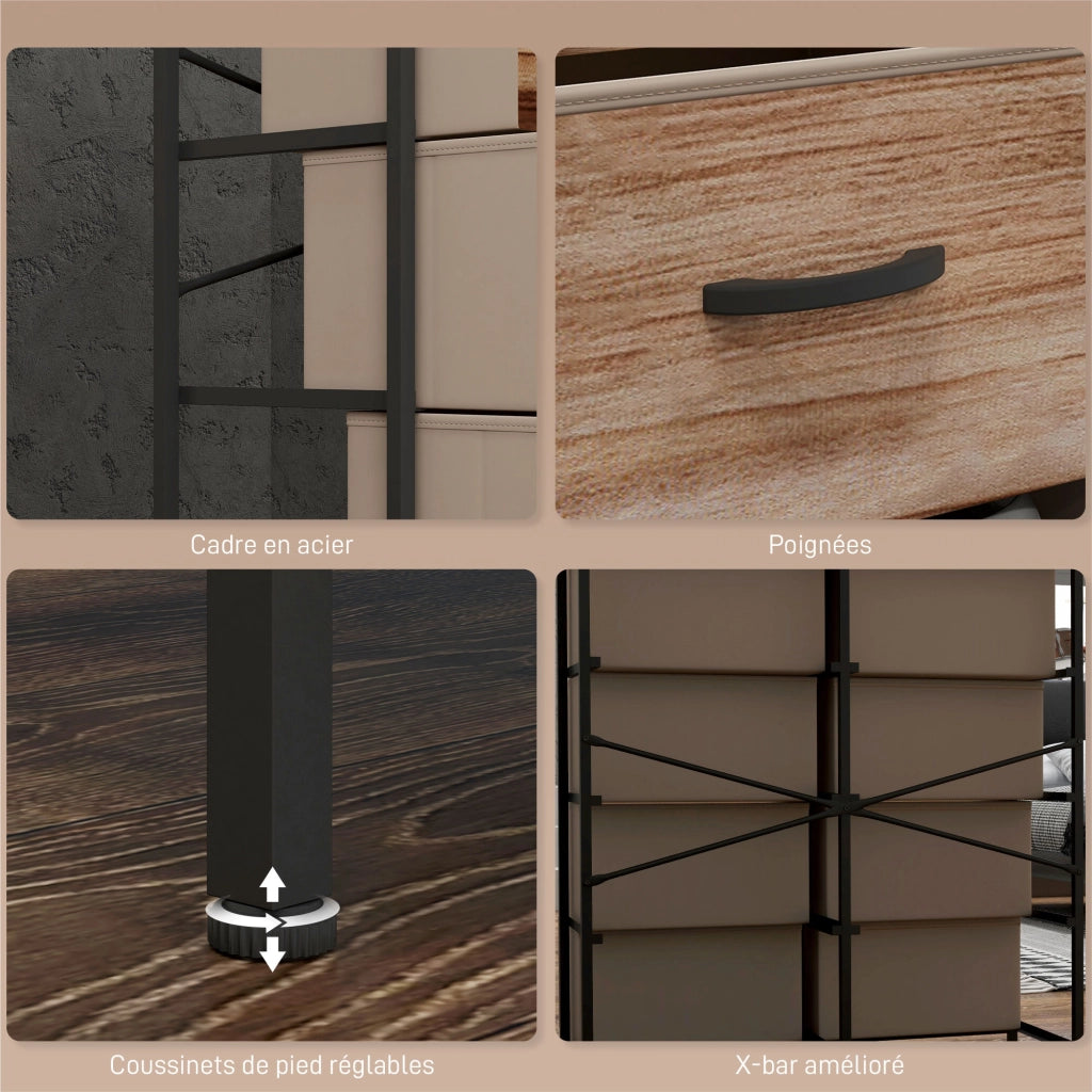 Cassettiera 8 tiroir con mensole e struttura in acciaio ¨C zephmum ¨C 79x29x101 cm