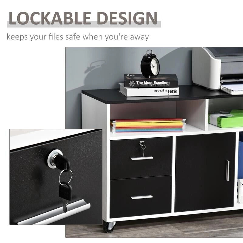 MOBILE PORTA STAMPANTE CON CASSETTI MOBILETTO MULTIUSO NERO E BIANCO