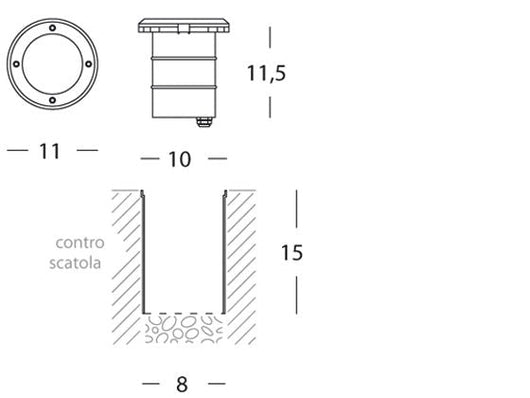 Lampada Calpestabile Tondo Piccolo Colore Acciaio e Argento per Esterno Linea Route Livos