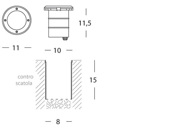 Lampada Calpestabile Tondo Piccolo Colore Acciaio e Argento per Esterno Linea Route Livos