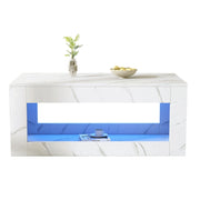 TAVOLO DA CAFFÈ LED 100x50x50 cm Bianco Effetto Marmo Lucido
