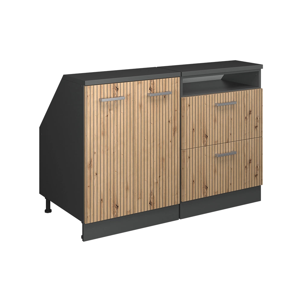 Set di mobili sottotetto Rion Rovere artigianale/Antracite 120 cm Set di 2 carcasse armadio profondità 60 cm Vicco