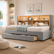 Letto daybed estraibile con cassetti; USB e LED; 90x200 cm in velluto grigio