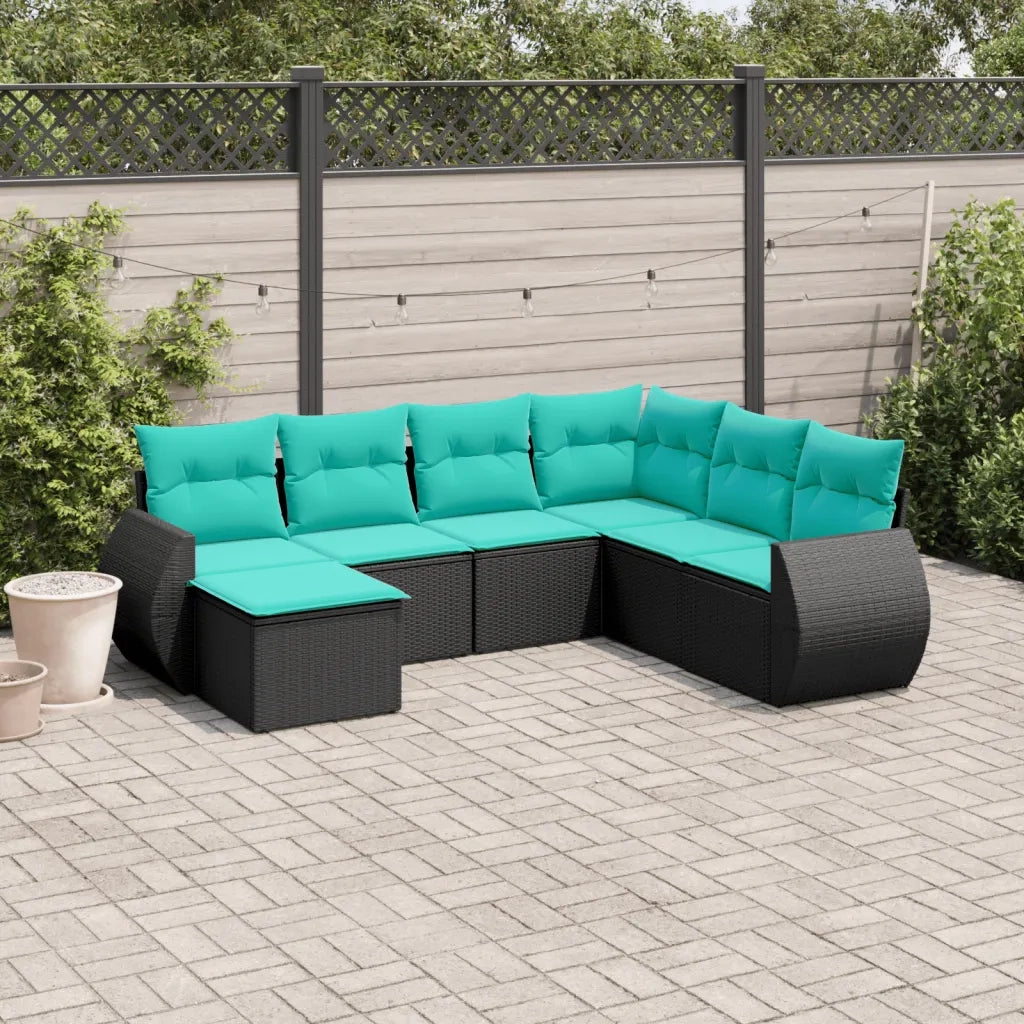 Set Divani da Giardino 7 pz con Cuscini Nero in Polyrattan 3221696