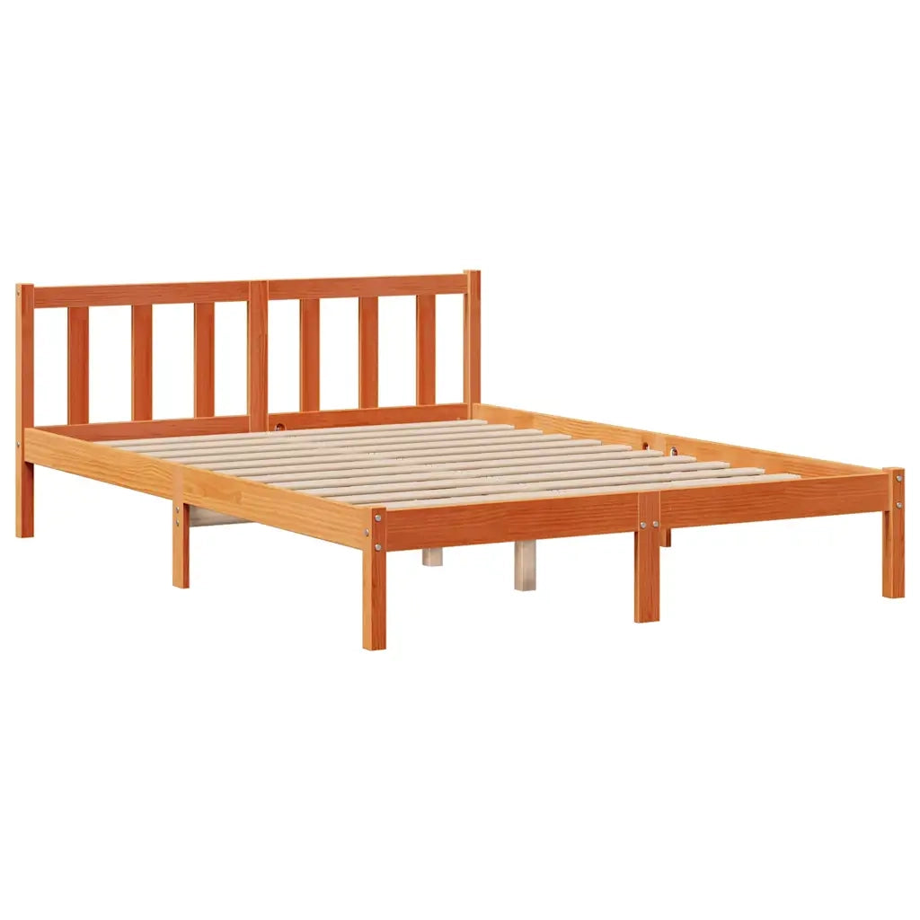 Letto Libreria senza Materasso-Struttura Letto con contenitore Marrone Cera 160x200 cm in Pino 786867