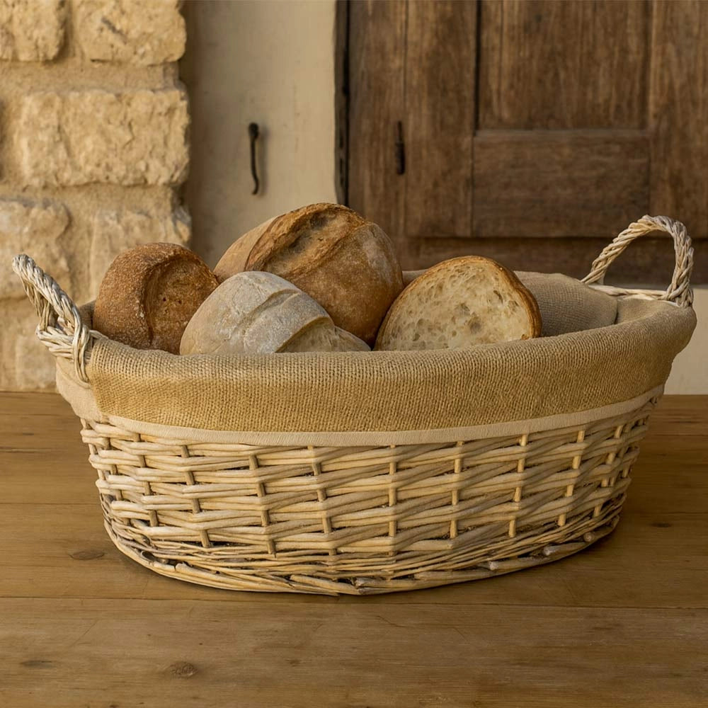 Cesta cestino portapane in vimini avorio con manici intrecciati cm 45x31,5x h 22