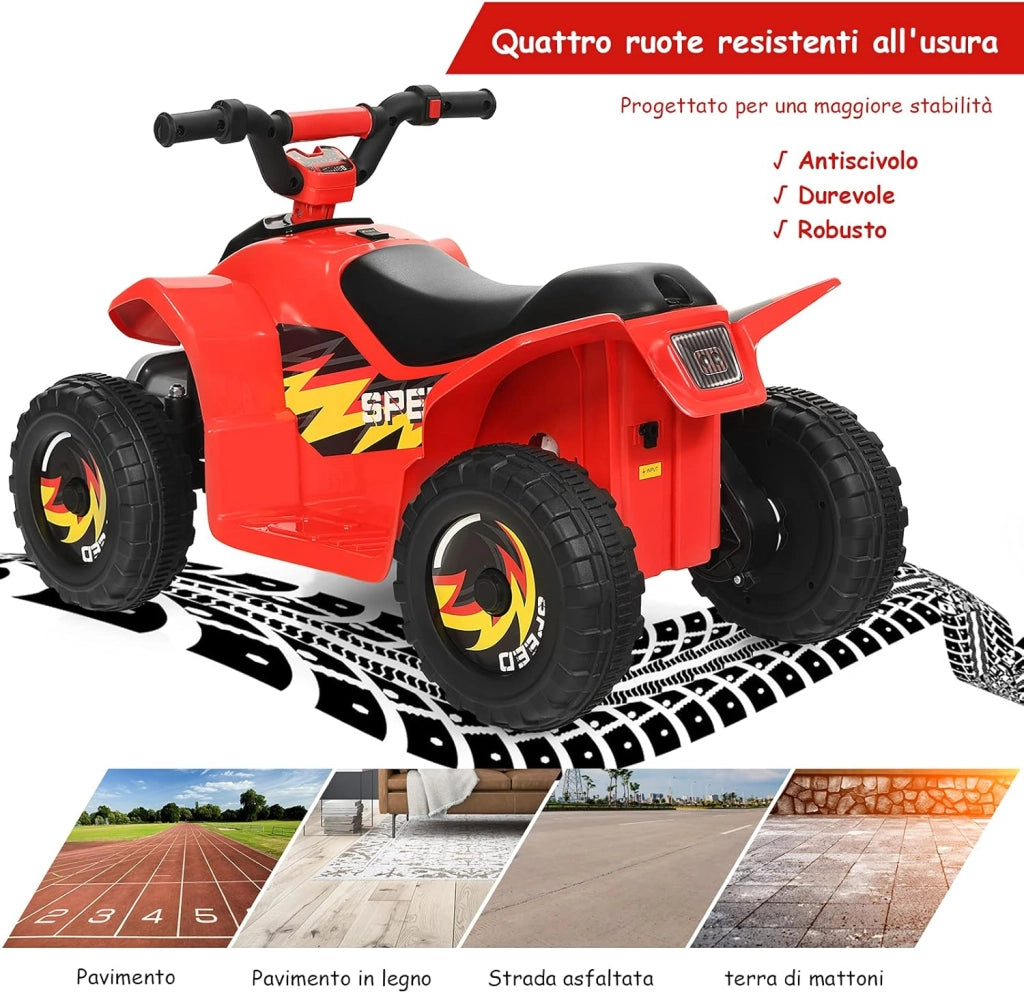 6V Quad Elettrico per Bambini, Mini Quad da Spiaggia con Funzione Avanti/Indietro, Velocità Massima 4,6 km/h, Regalo per Bambini 3 Anni+ (Rosso)