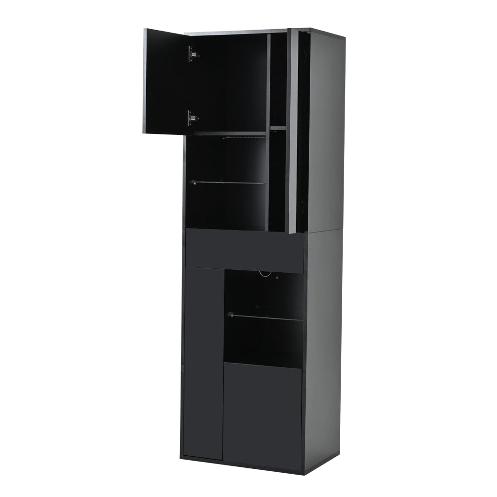 Vetrina con LED 1 cassetto 4 ante 11 vani ripiani regolabili finitura lucida per soggiorno nero 55 × 38 × 170 cm