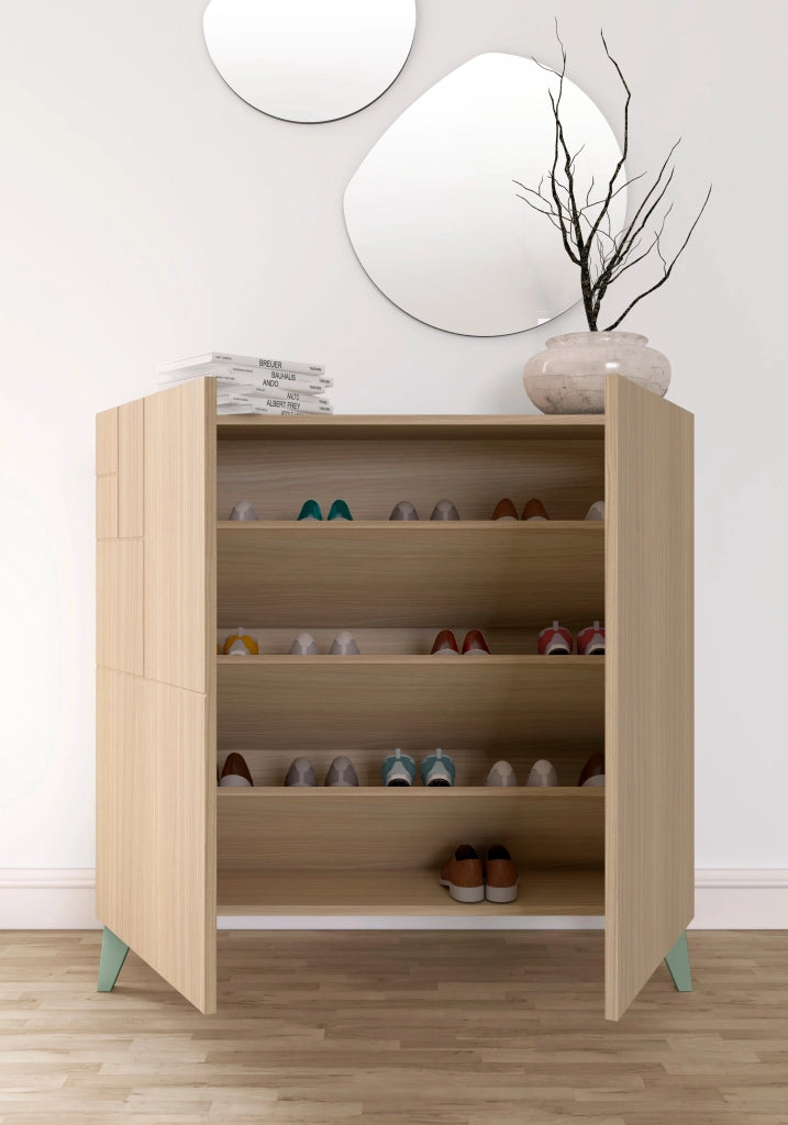 Scarpiera Herdasa effetto noce chiaro gambe verde 87x90x27