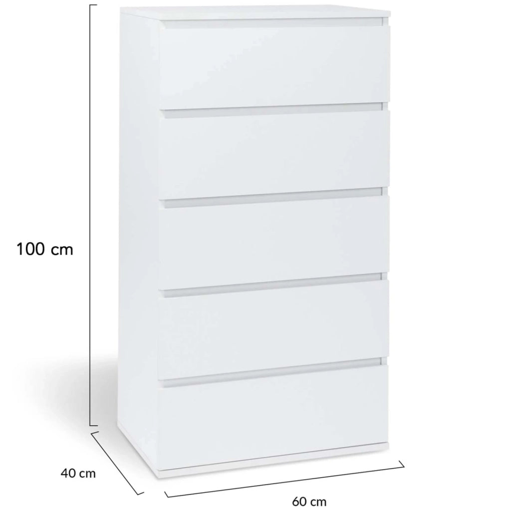 IDMarket - TOMI cassettiera a 5 cassetti 60 cm in legno bianco settimanale