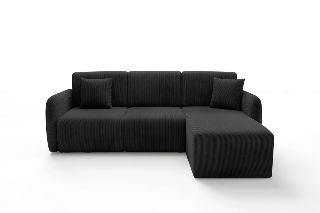 Ranco, Divano Letto con Penisola Contenitore, 245x185 cm Nero