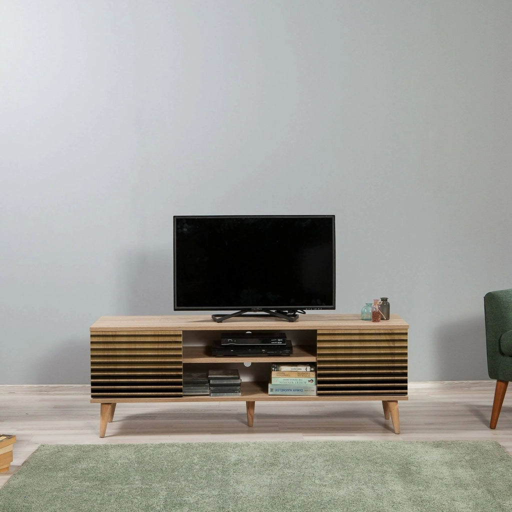 Mobile porta TV Enrica, Credenza da soggiorno, Armadio basso per TV, Base parete attrezzata, 140x40h50 cm, Quercia