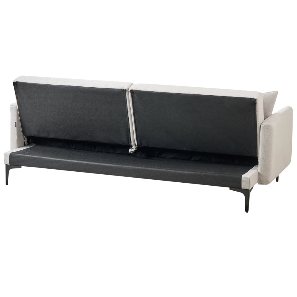 Divano letto moderno in tessuto beige chiaro a 3 posti con schienale con bottoni gambe nero design moderno scandinavo