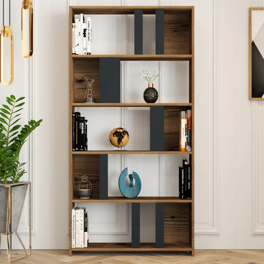 Libreria in legno "Lima" 90 x 20 x 180 cm - Noce