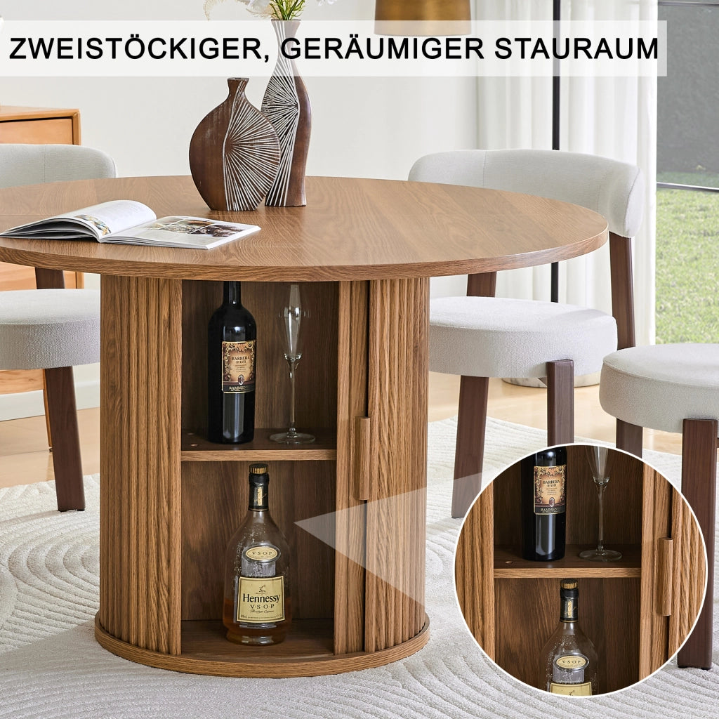Tavolo da pranzo - rotondo - guide in legno - 2 ripiani - Ø120 cm - per 4-6 persone - stile country