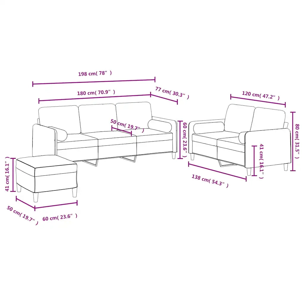 Set di Divani 3 pz con Cuscini Marrone in Velluto