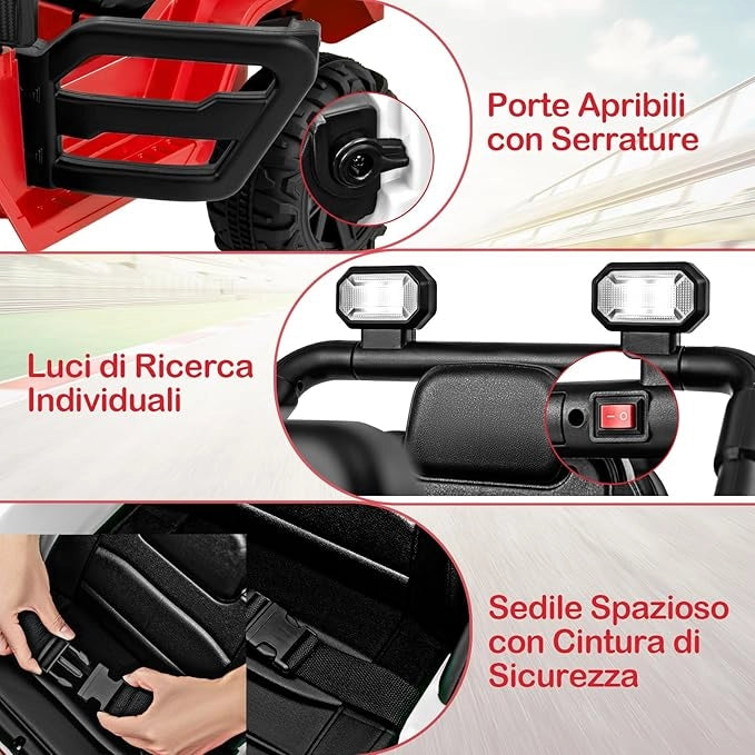 12V Macchina Elettrica per Bambini, Auto con Telecomando Luci LED Musica Clacson, 3 Velocità e 2 Motori, Veicolo Elettrico per Bambini 3+ Anni (Rosso)
