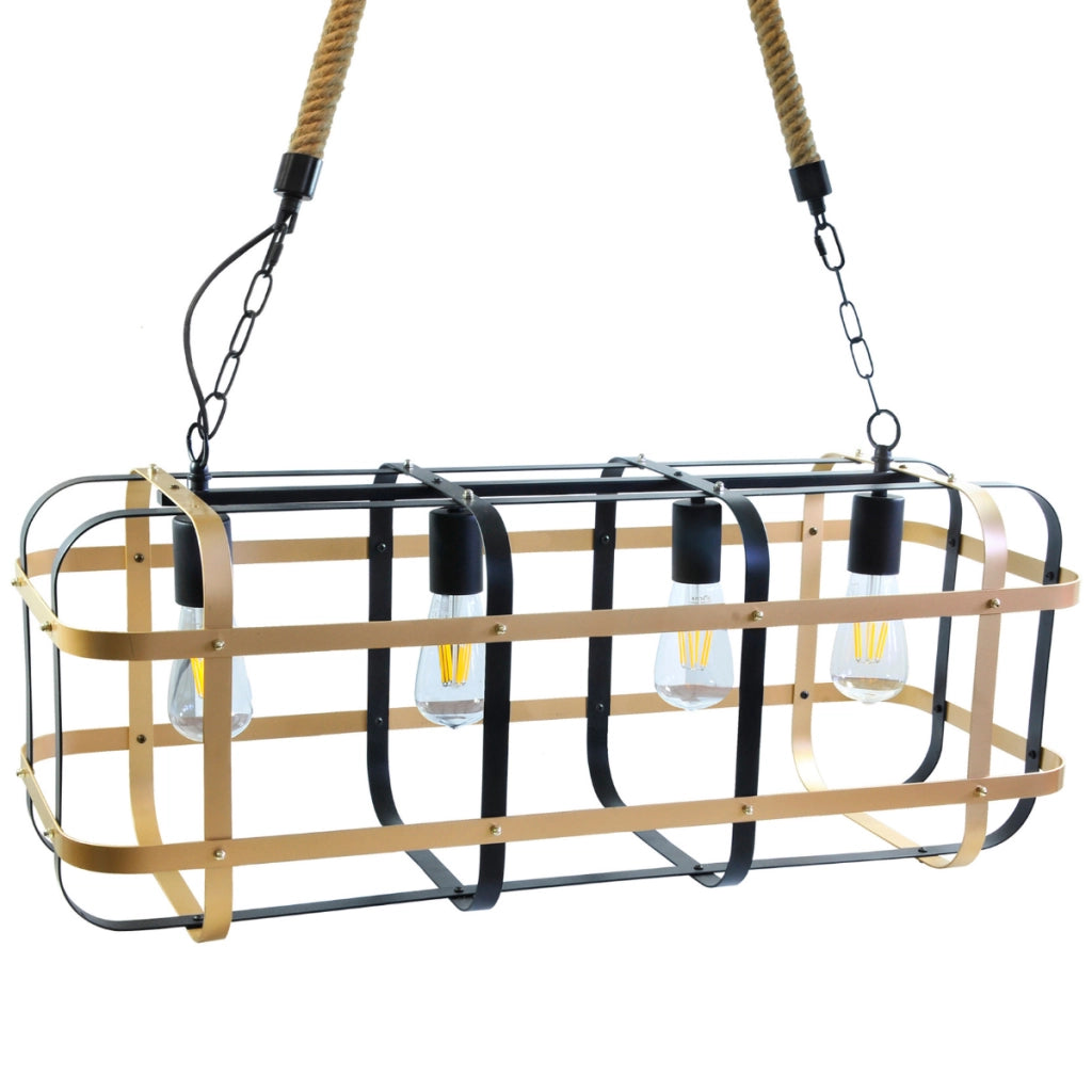 Lampada a sospensione Polux Klatka nera oro 4xE27