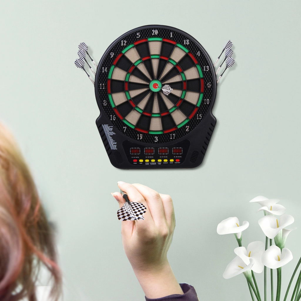 Bersaglio elettronico per freccette con 6 freccette e 24 punte, 27 giochi, 243 opzioni di punteggio, 44 x 51,5 x 3,2 cm, per divertimento e