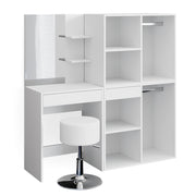 Vicco Tavolo da toeletta Bianco 140 cm con sgabello e armadio