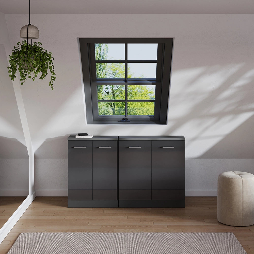 Set di mobili sottotetto Rion Antracite lucido/Antracite 140 cm Set di 2 carcasse armadio profondità 60 cm Vicco