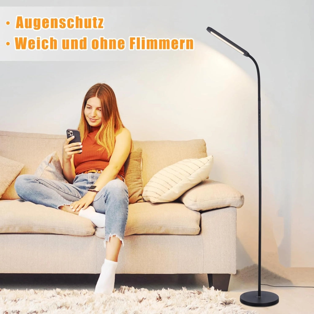 ZMH Lampada da terra LED nera 11W dimmerabile flessibile 360° per soggiorno divano