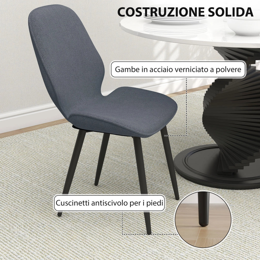 Set 2 Sedie da Pranzo 46x56x86 cm con Schienale Ricurvo in Tessuto Effetto Lino Grigio e Nero