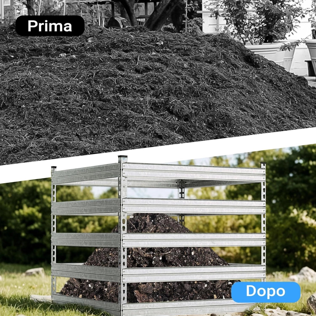 Compostiera da giardino in metallo 100 x 100 x 90 cm per 900 litri di compost da rifiuti organici