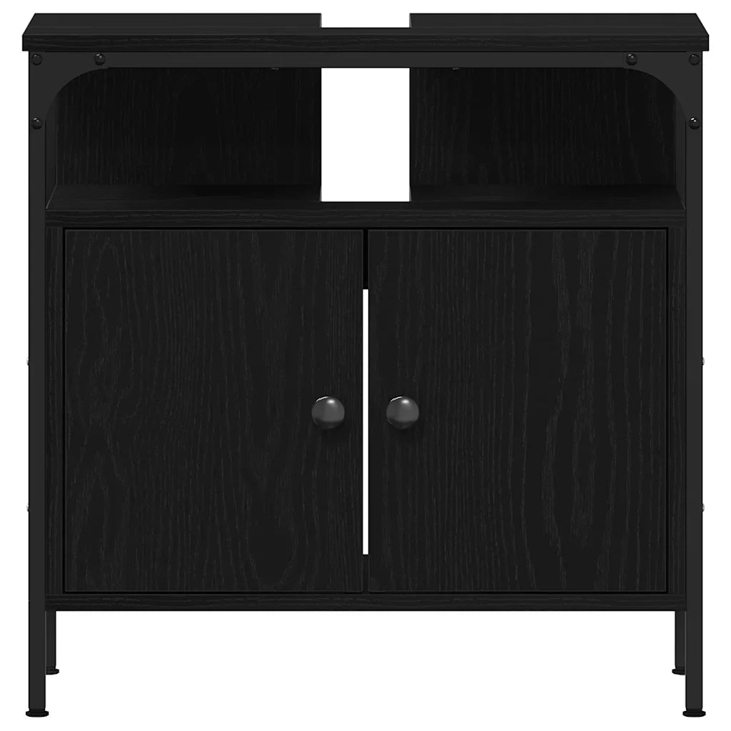 Mobile bagno dal design moderno 60 x 30 x 60 cm ampio spazio contenitivo legno di rovere nero 02_0051854