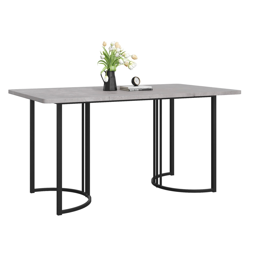 Tavolo da pranzo 140x80x75 cm con motivo marmo e piedini regolabili; MDF e metallo; grigio