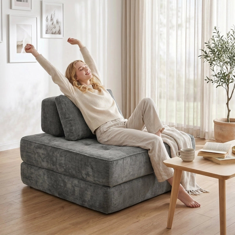 POLTRONA LETTO 2 in 1 senza struttura, schiuma 38 cm, Chenille Grigia