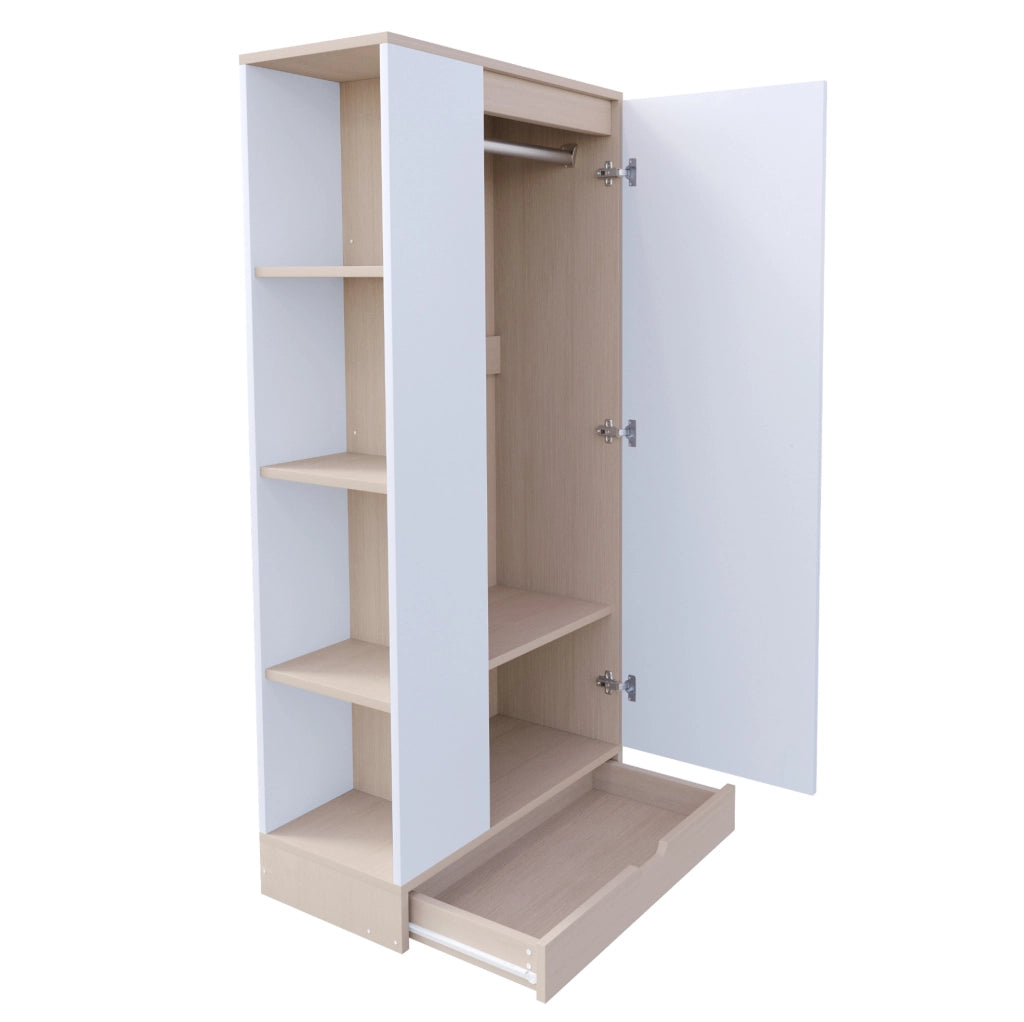 Armadio guardaroba a 1 anta 70x40x170 cm in legno naturale e bianco