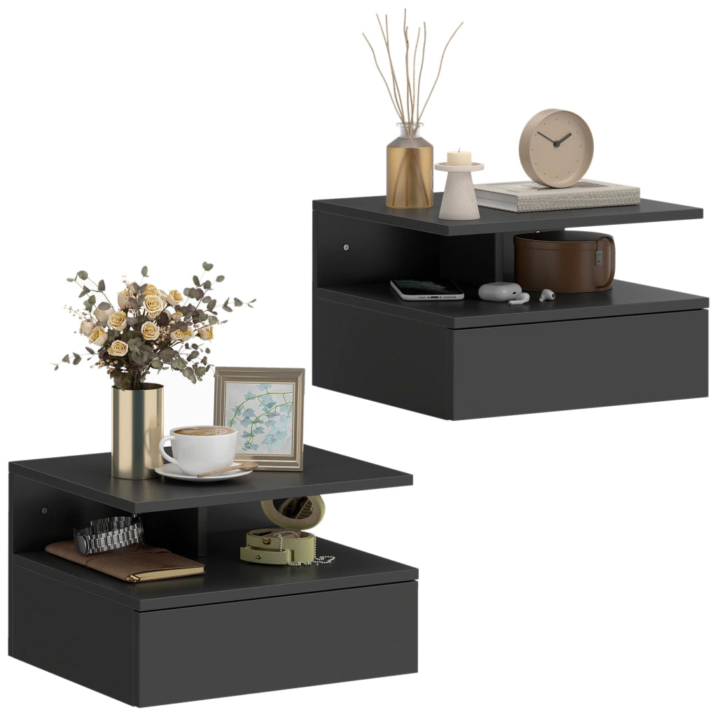 Comodino sospeso con cassetto ¨C Xylo ¨C nero 35x32x22.5 cm set 2 pezzi