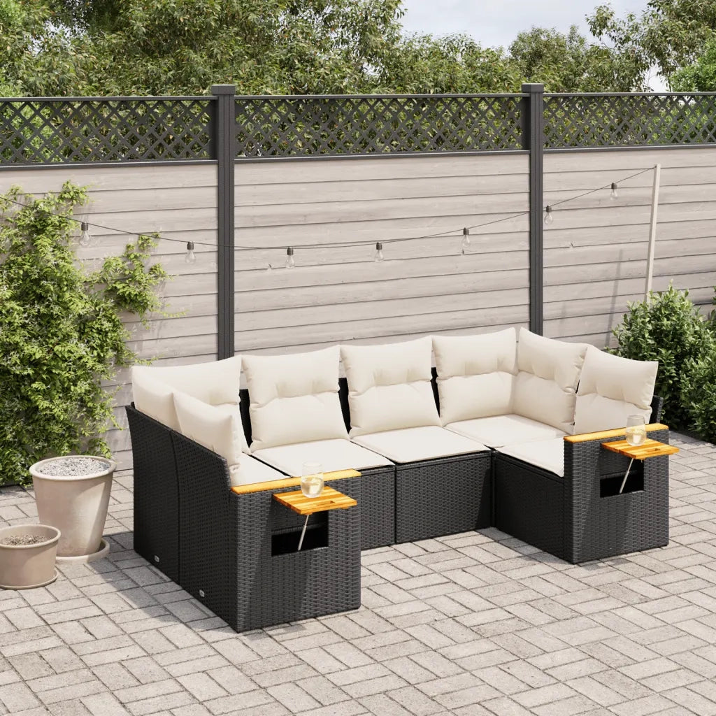 Set Divano da Giardino 6 pz con Cuscini Nero in Polyrattan 3259501