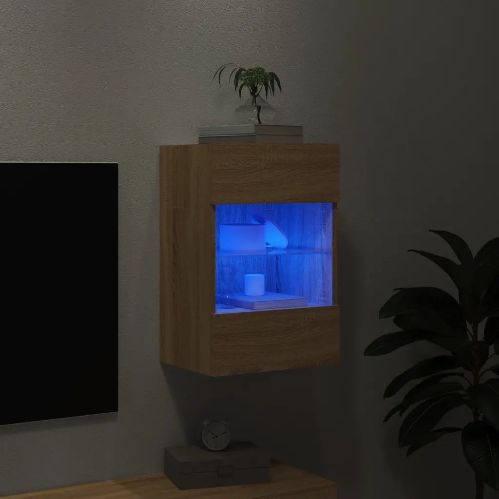 Mobile TV a Parete | Armadietto TV | Mobile Porta TV con Luci LED Rovere Sonoma 40x30x60,5 cm