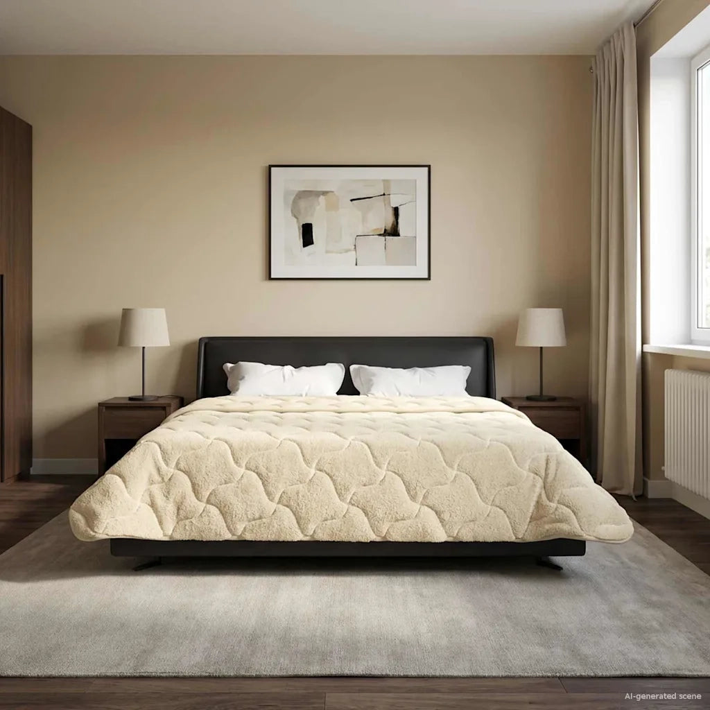 Duvet Invernale Crema 220 x 240 cm Microfibra e Fleece Teddy 42026370