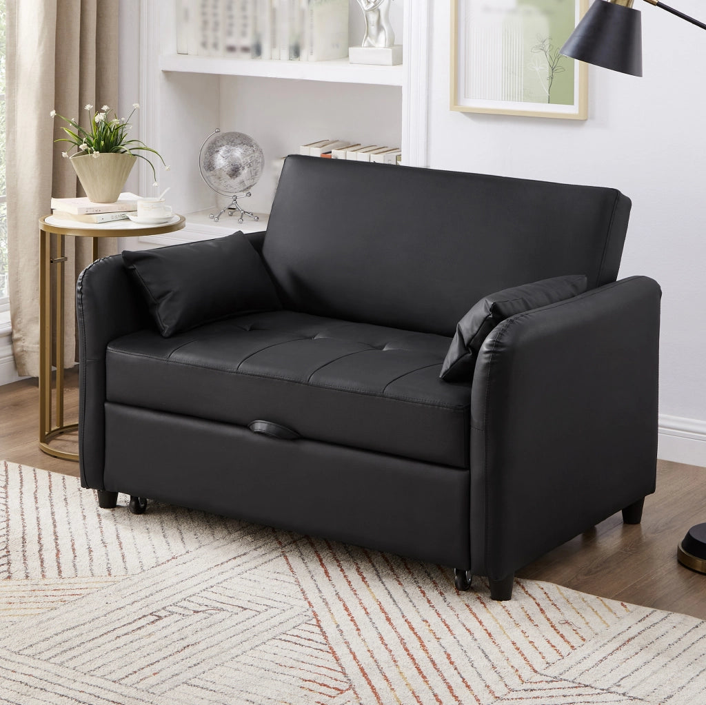 Divano letto estraibile 156x100 cm con schienale regolabile in 3 posizioni in schiuma nero antico