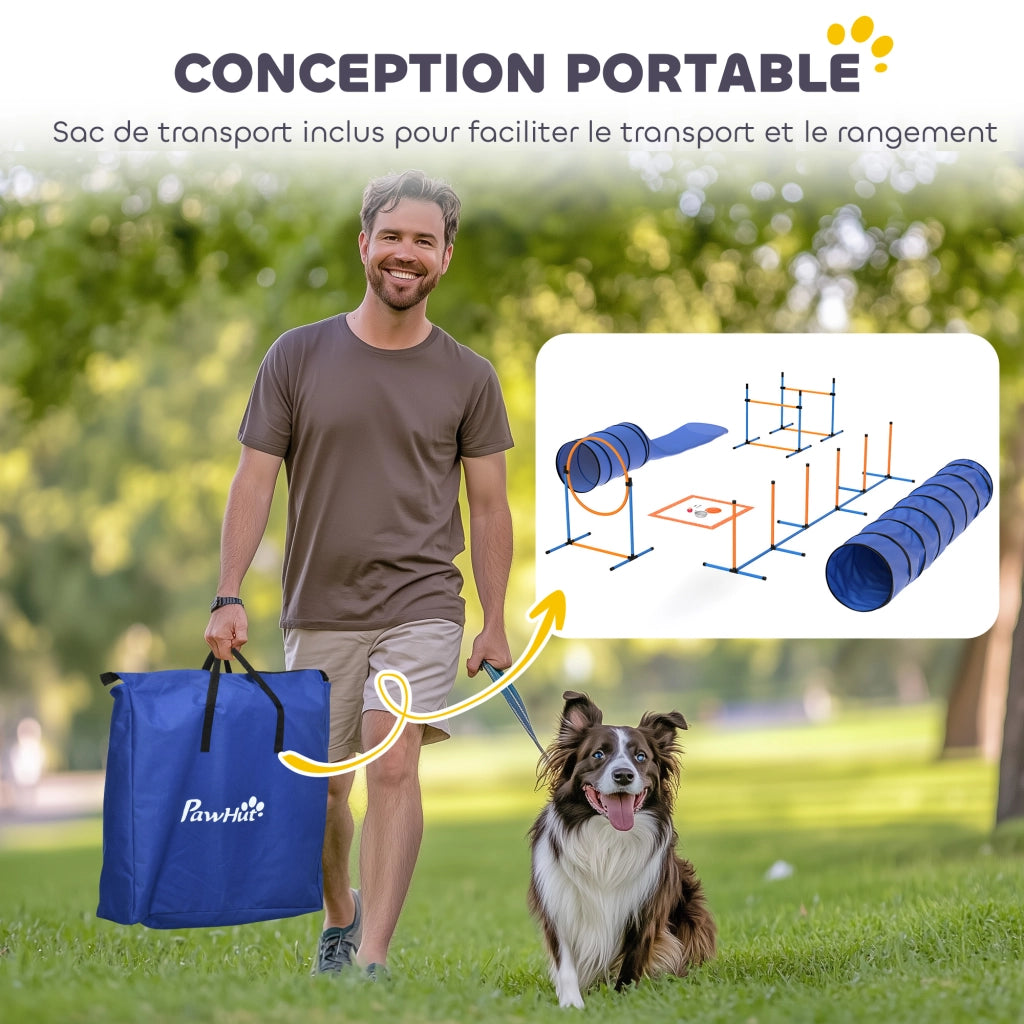 Set Agilit¨¤ per Cani 11 Pezzi ¨C zephmum ¨C 2 Tunnel, Salti Regolabili, Arancione e Blu