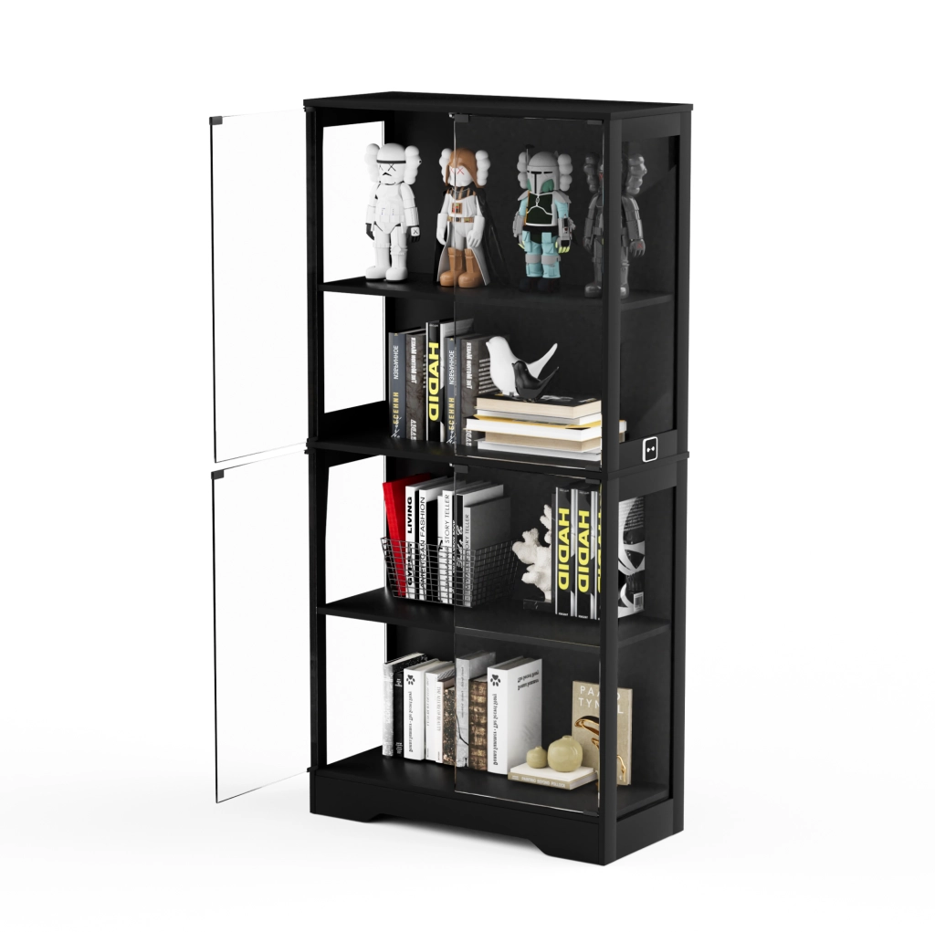 Vetrina in vetro con LED a 3 colori; sensore di movimento; 80x35x165 cm; nero