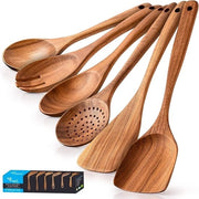 Set di Cottura in Legno - Padella Antiaderente - Attrezzatura da Cucina - Cucchiai e Spiedini da Cucina - Cucchiai per la Cottura (Set da 6)