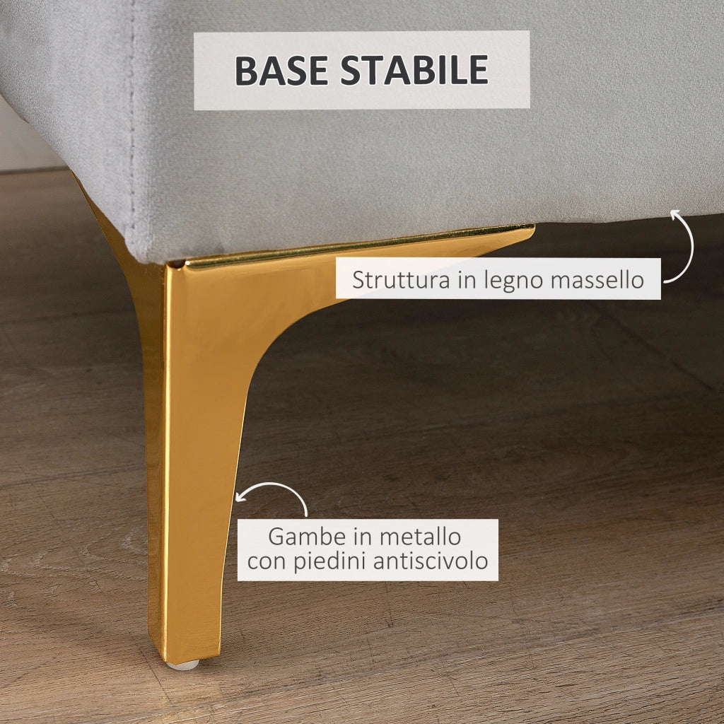Panca imbottita da pranzo ¨C Xylo ¨C velluto grigio, base metallo oro, 118x45x42cm