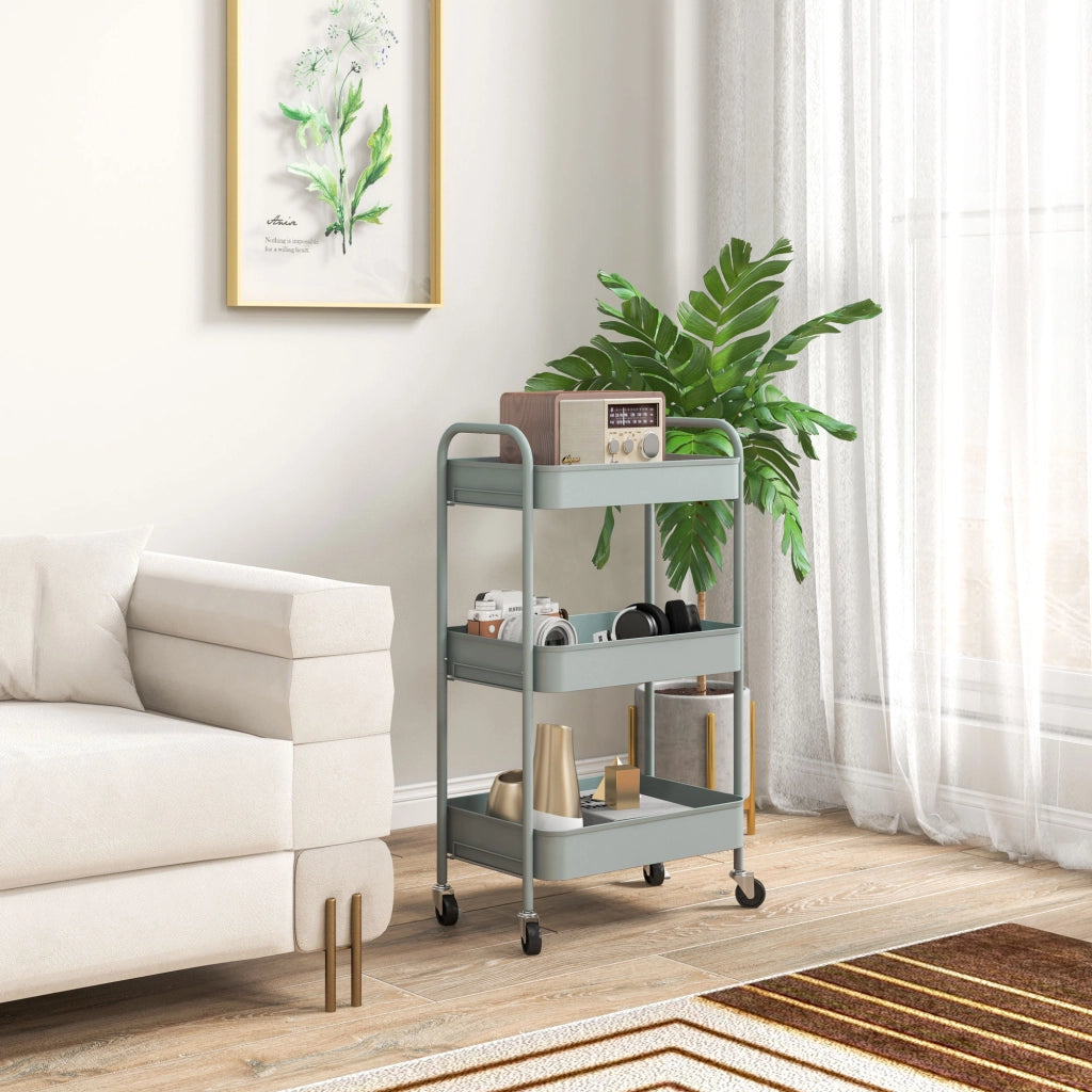 EasyComfort Carrello da Cucina a 3 Livelli con Maniglie e 4 Rotelle, in Acciaio, 45x30.6x79 cm, Azzurro
