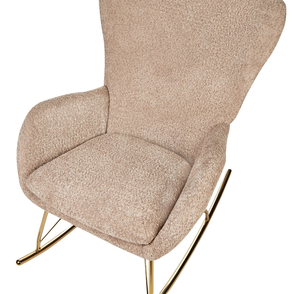 Sedia a dondolo in tessuto poliestere boucle beige Rivestimento in metallo Gambe a pattini Design tradizionale e retrò