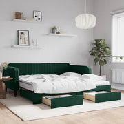 Divano Letto Estraibile Cassetti Verde Scuro 100x200cm Velluto