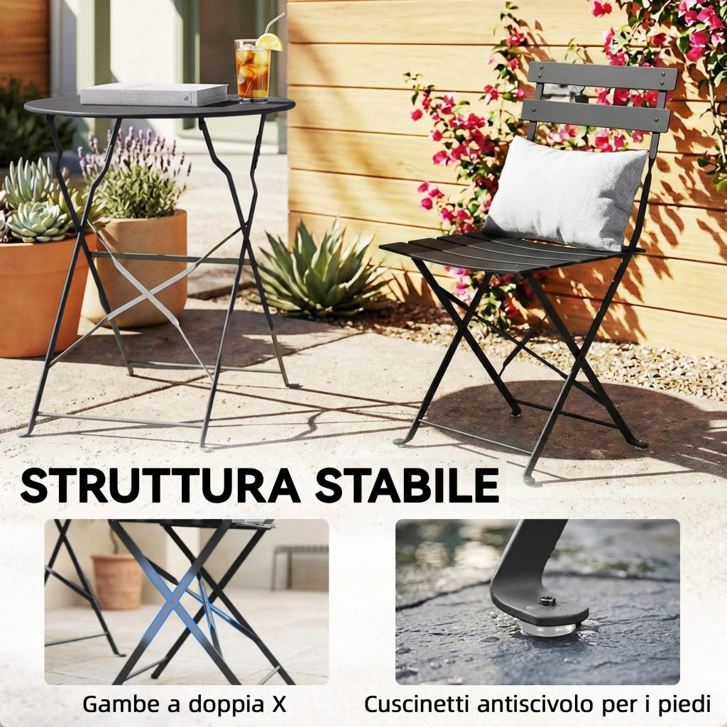 Set Tavolo e 2 Sedie da Giardino Pieghevole ¨C zephmum ¨C Nero