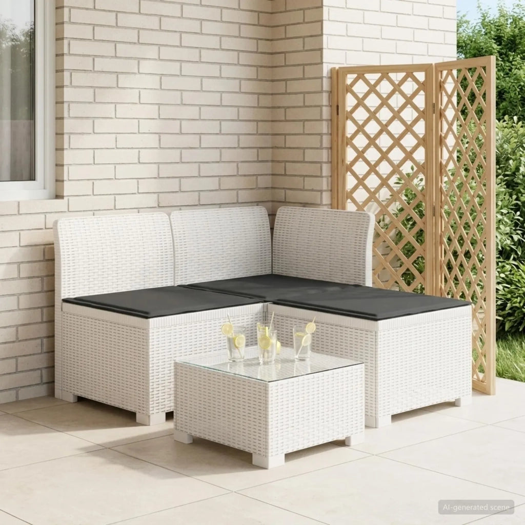 Divano da esterno-Divano da Giardino 3 posti con cuscini in look rattan PP Bianco 617372