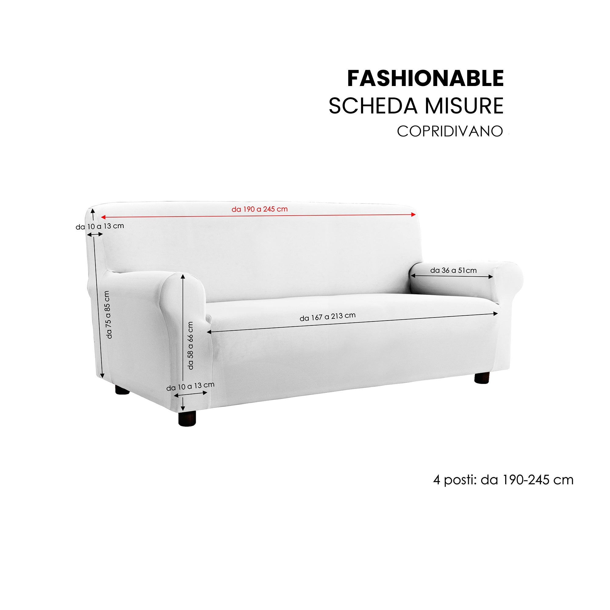 Copridivano Elasticizzato 1 Posto in Poliestere e Cotone Fashionable Panna